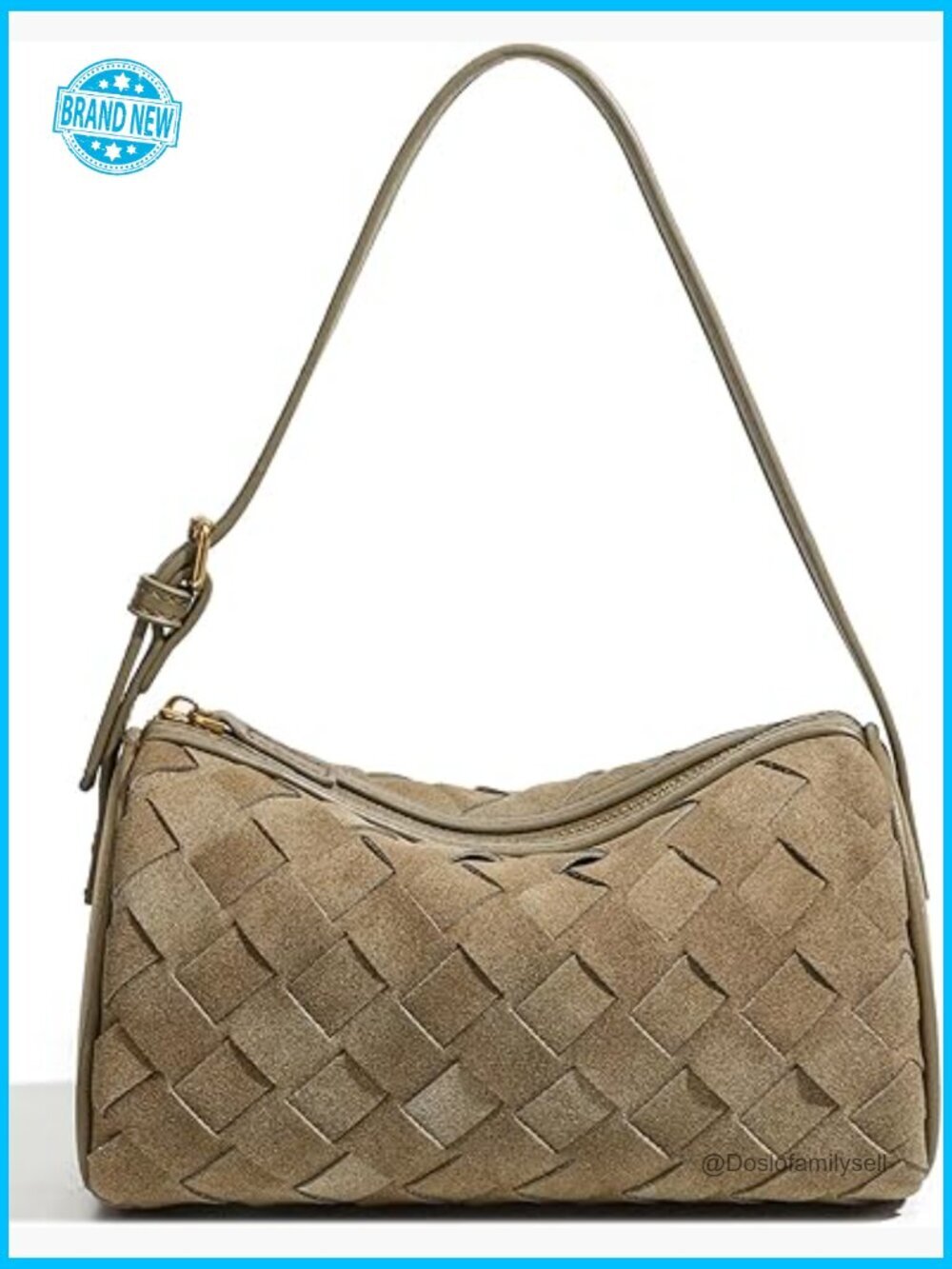 Woven Faux Suede Hobo Bag Crossbody Clutch Barrel Shape Shoulder Purse